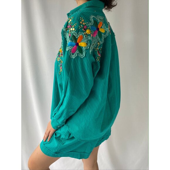 80s vintage embellished funky button up shirt shorts 2 piece matching coord set - Picture 5 of 11